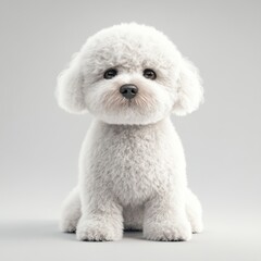 Realistic 3D Bichon Dog Sitting Calmly in Serene Environment