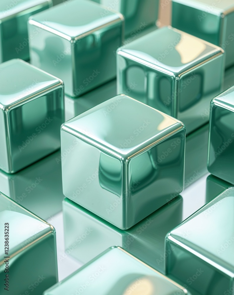 Aufkleber mint green metallic cubes with polished mirror like reflections and soft gradients abstract backgrou
