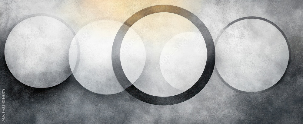 Poster abstract circles on textured gray background with grunge effect and minimalistic modern design