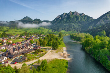 Aerial view of Trzy Korony mountain in Pieniny in summer, Poland.