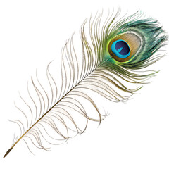 Obraz premium Captivating peacock feather close-up nature macro photography colorful white, isolated on white or transparent background