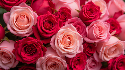 Naklejka premium A Beautiful Array of Fresh Red and Pink Roses Displaying Natural Elegance and Delicate Beauty for Floral Arrangements and Decorations