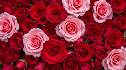 Fototapeta premium Beautiful Arrangement of Red and Pink Roses in Full Bloom Showcasing Nature's Vibrant Color Palette and Floral Diversity for Any Occasion