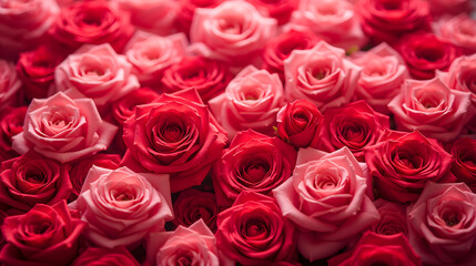 Fototapeta premium A Beautiful Display of Red and Pink Roses in Full Bloom, Perfect for Celebrating Love and Special Occasions with Vibrant Colors