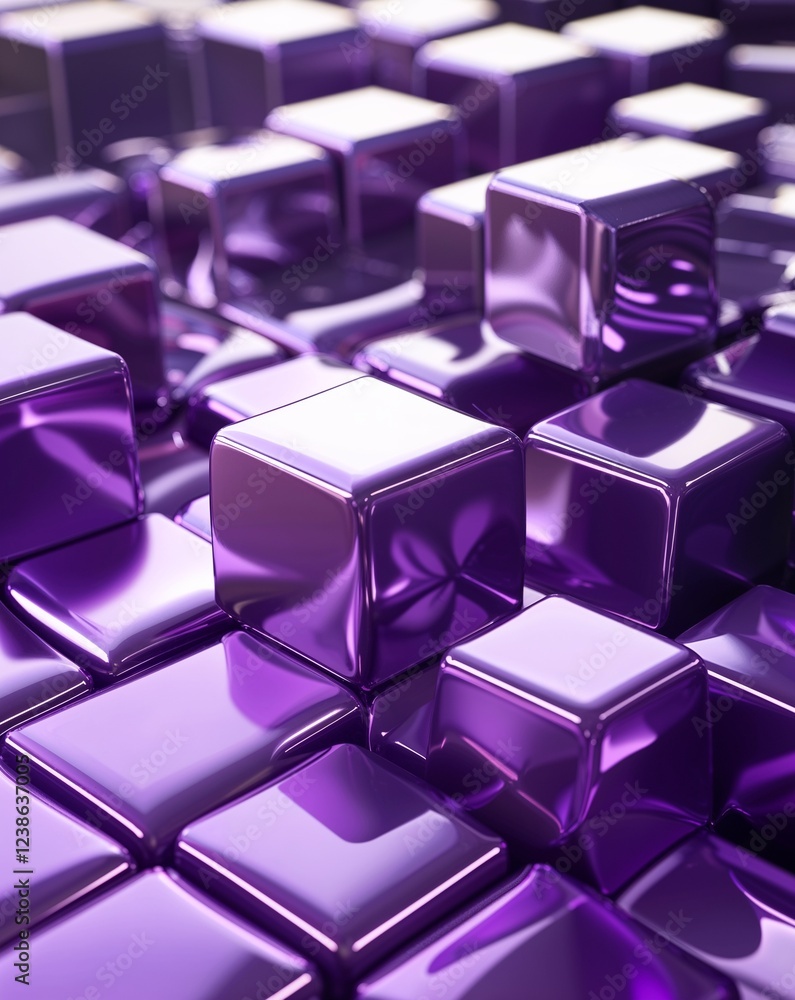 Poster purple metallic cubes with smooth gradients and high gloss reflections abstract background