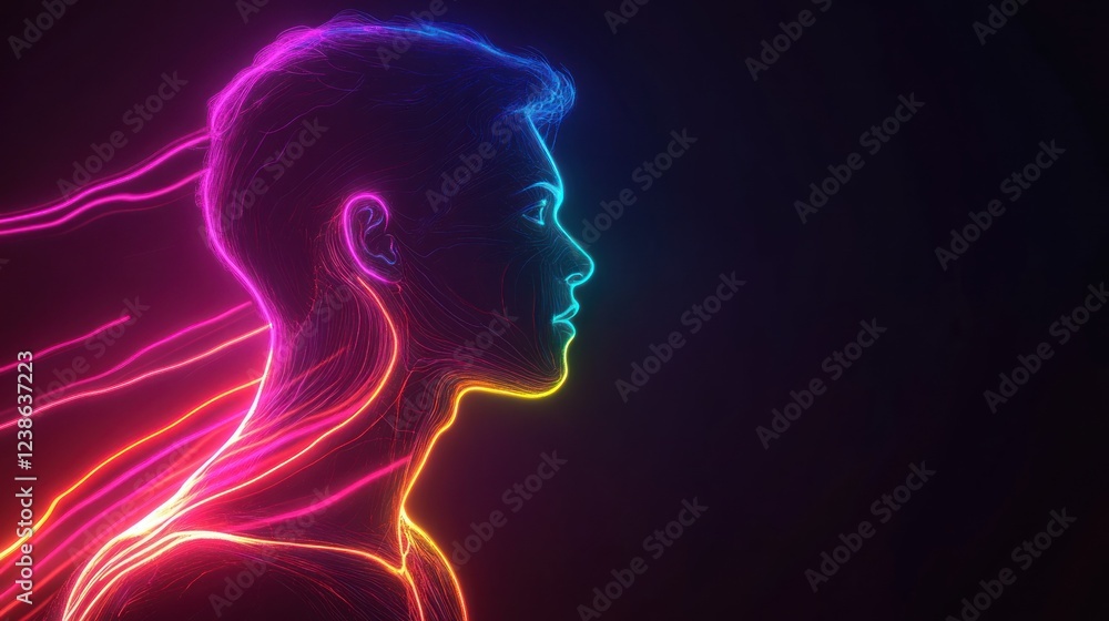 Poster silhouette of a person with neon light trails against a dark background capturing motion and energy.