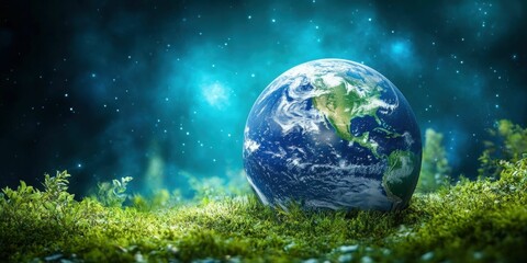 Obraz premium Earth's Gentle Embrace: A Night Sky Vista Generated AI