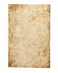 Old, vintage paper with a grunge texture, isolated on a white background, top view. A blank, yellow, aged, retro, old parchment page for design and text