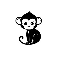 Adorable Baby Monkey: A Charming Black and White Cartoon Illustration