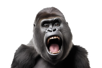 face of gorilla with shocked isolated on transparent background
