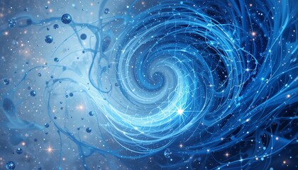 Abstract blue swirling galaxy with glowing stars