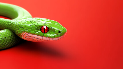 Obraz premium Close-up of an alert green viper
