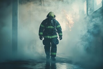 Fototapeta premium Fireman with fire and suit for protect fire fighter.