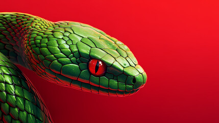 Close-up of an alert green viper