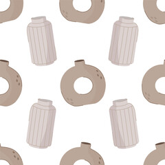 A modern seamless pattern with monochrome modern flower vases. Ceramic for interior design. Background, wallpaper, banner, fabric, textile, wrapping paper template.