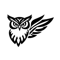 Stylized Owl with Wings: Black and White Bird Vector Graphic