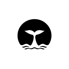 Whale Tail in Ocean: A Stunning Black and White Icon. Perfect for marine life lovers, nature enthusiasts, and design projects. Evocative of the deep sea and wildlife.