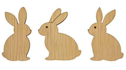 Fototapeta premium Three wooden easter bunnies creating a festive atmosphere on transparent background