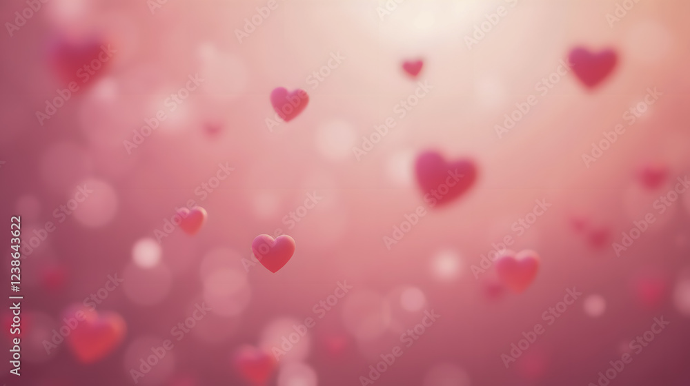 Poster romantic background with soft glowing hearts floating in the air creating a dreamy atmosphere for lo