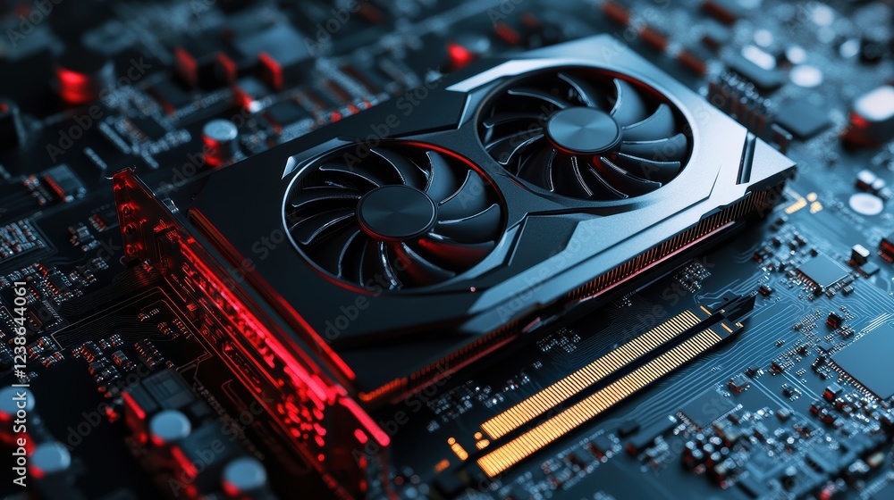 Poster gigapixel graphics card showcase high fidelity in a tech environment close-up