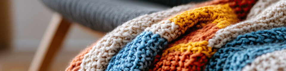 Multicolored Knitted Throw Blanket on Chair
