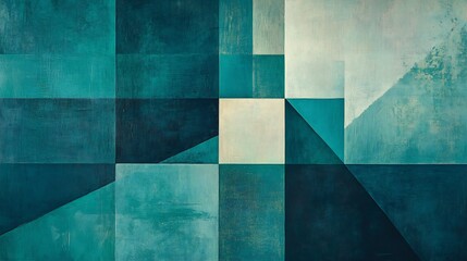Abstract Teal Geometric Artwork Soft Light. AI Generated