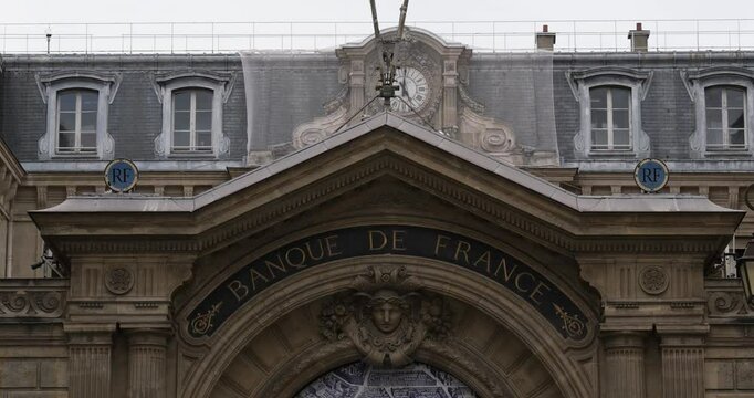 Entrance to Banque de France (Bank of France) in Paris, France