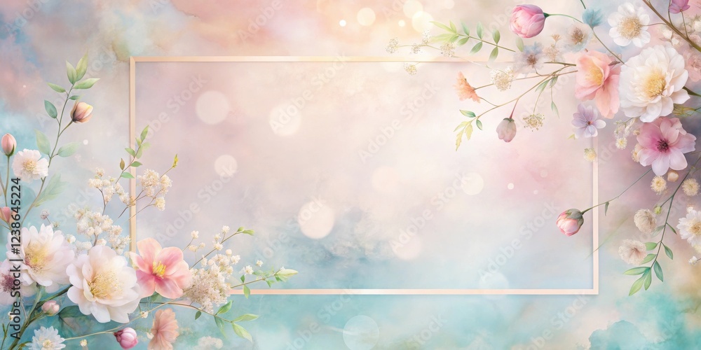 Poster Pastel Floral Frame A Delicate Springtime Design with Soft Hues and Bokeh Effect