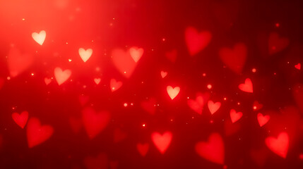 Romantic Red Hearts Background with Glowing Bokeh Lights for Love and Celebration Themes in Various Designs and Projects