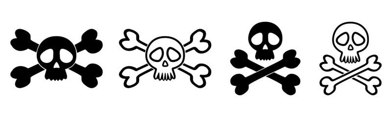 skull with crossbones icons vector set . Flat style vector illustration isolated design. Hand drawn design.