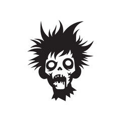 Spiky haired zombie with a crazed look silhouette
