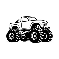 Mighty Monster Truck: A Black and White Illustration of an Imposing Off-Road Vehicle