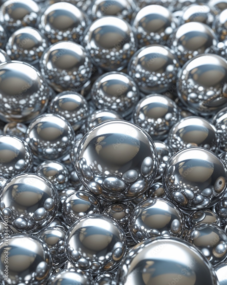 Poster silver smooth metallic balls with reflective circular patterns abstract background