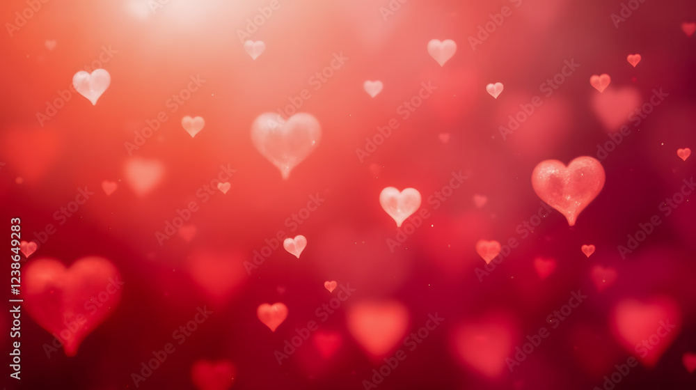 Poster soft and dreamy red heart background with blurred bokeh effect for romantic themes and designs