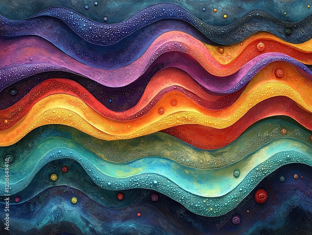 Poster multicolored waves with circular forms on background. ideal for backgrounds or banners