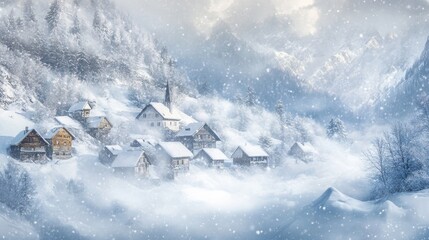 Naklejka premium Blizzard in mountain village stunning gigapixel snowy landscape unveiled