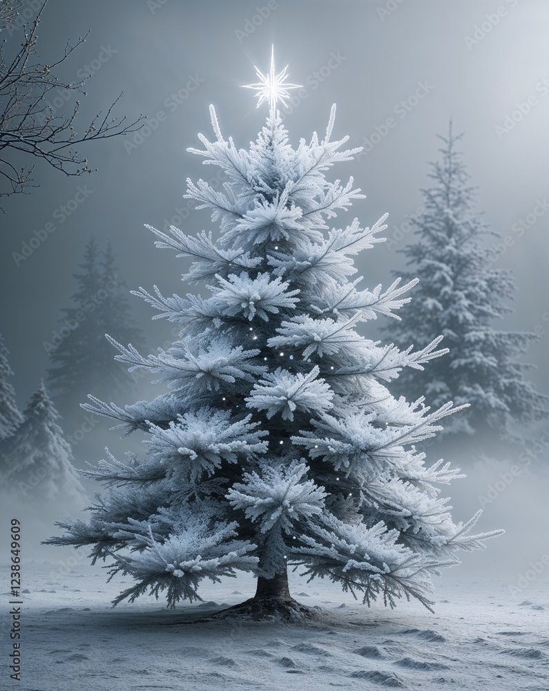 Poster silver softly glowing tree with a frosted misty atmosphere abstract christmas tree concept backgroun