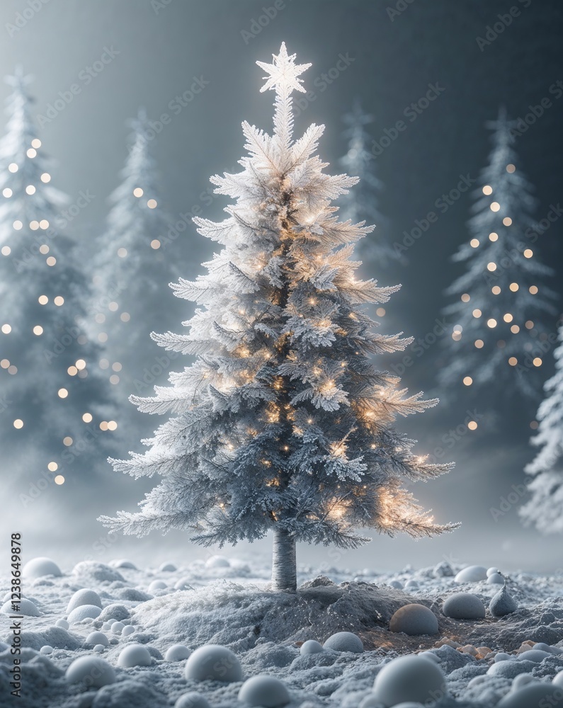Poster silver softly glowing tree with a frosted misty atmosphere abstract christmas tree concept backgroun