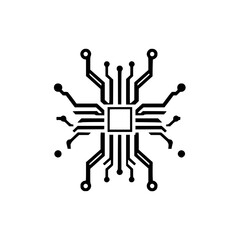 Abstract Microchip Circuit: A Modern Technology Design.  Clean lines and minimalist style depict digital connectivity and innovation in this symbolic artwork.