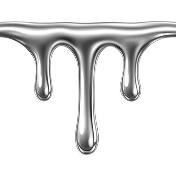 Liquid metal drips down reflecting light in captivating display of fluidity and metallic sheen isolated on png transparent background