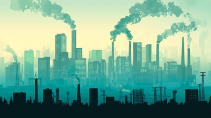 Fototapeta premium Impact of industrial pollution on urban cityscapes aerial digital art perspective
