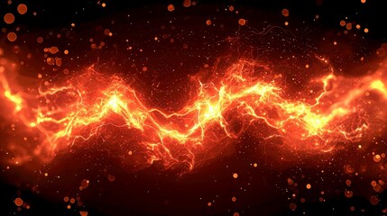 Fiery Abstract Energy: Plasma Lightning and Sparks, Glowing Orange and Red Streaks on Dark Background. Dynamic Power and Force, Bright Shine, Intense Heat, Visual Effects