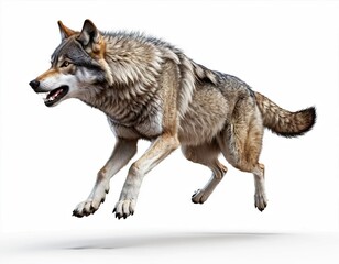 Fototapeta premium Wolf in dynamic pose on isolated white background.