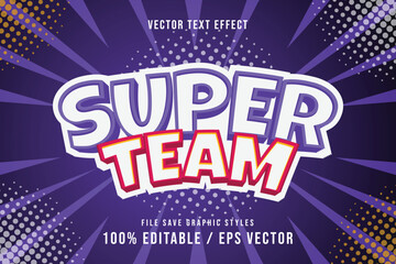 Editable text effect super team go premium vector background purple
