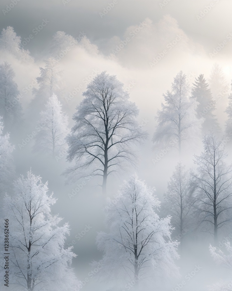 Poster white abstract trees fading into a soft misty atmosphere abstract natural tree concept background