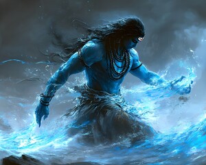 Antique black and white photo of travel around the World: Idol statue Brahma Lord Hanuman bowing to Lord Rama with Sita and Lakshmana