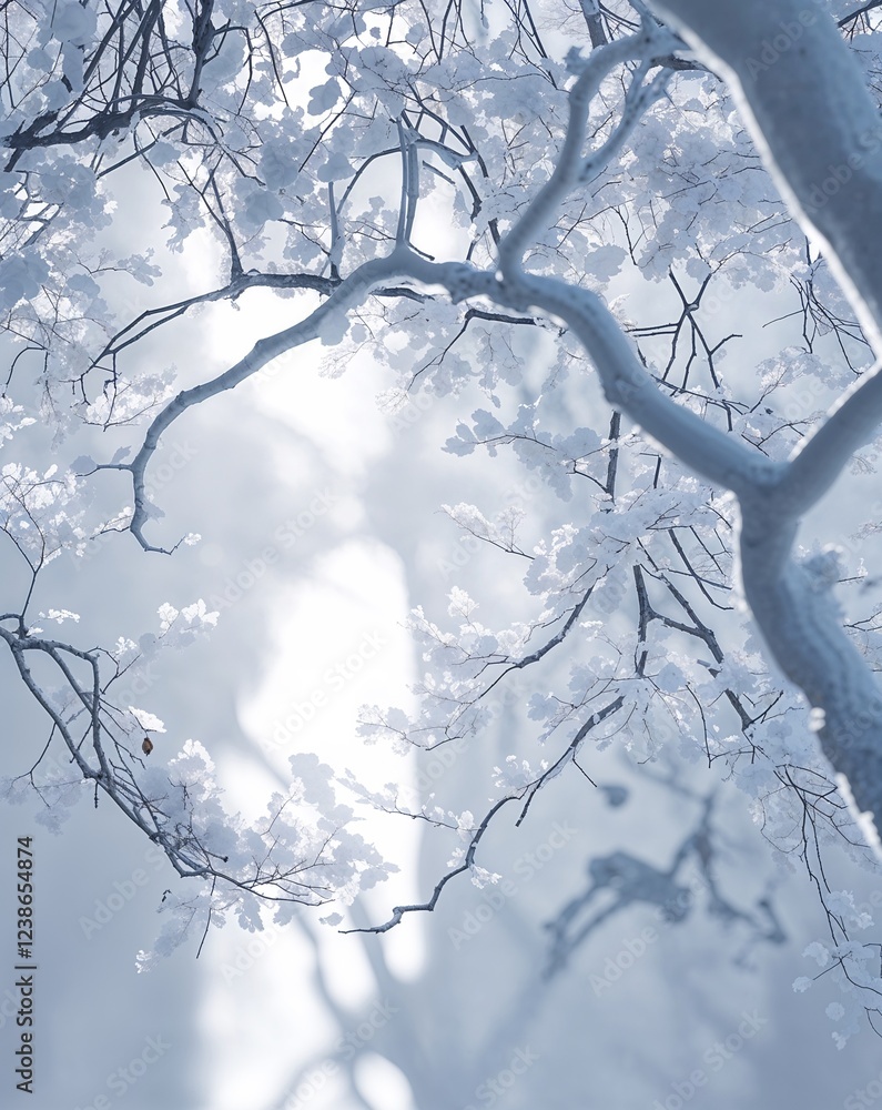 Poster white elegant tree branches softly merging into bright light abstract natural tree concept backgroun