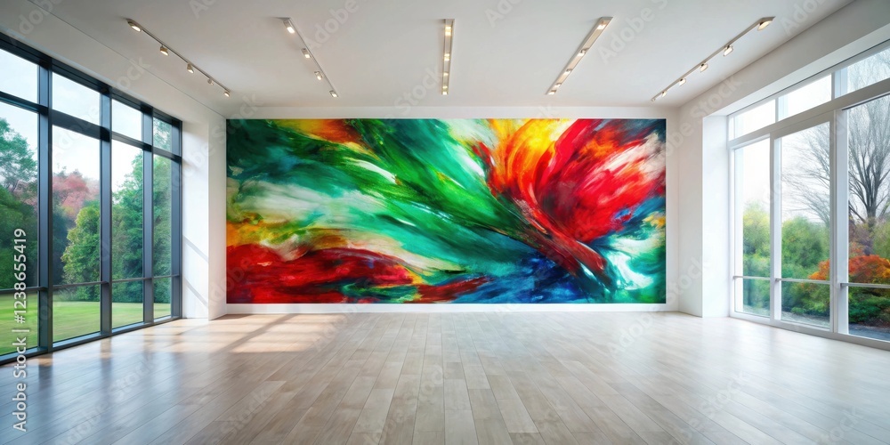 Poster vast abstract artwork in a modern gallery space with natural light