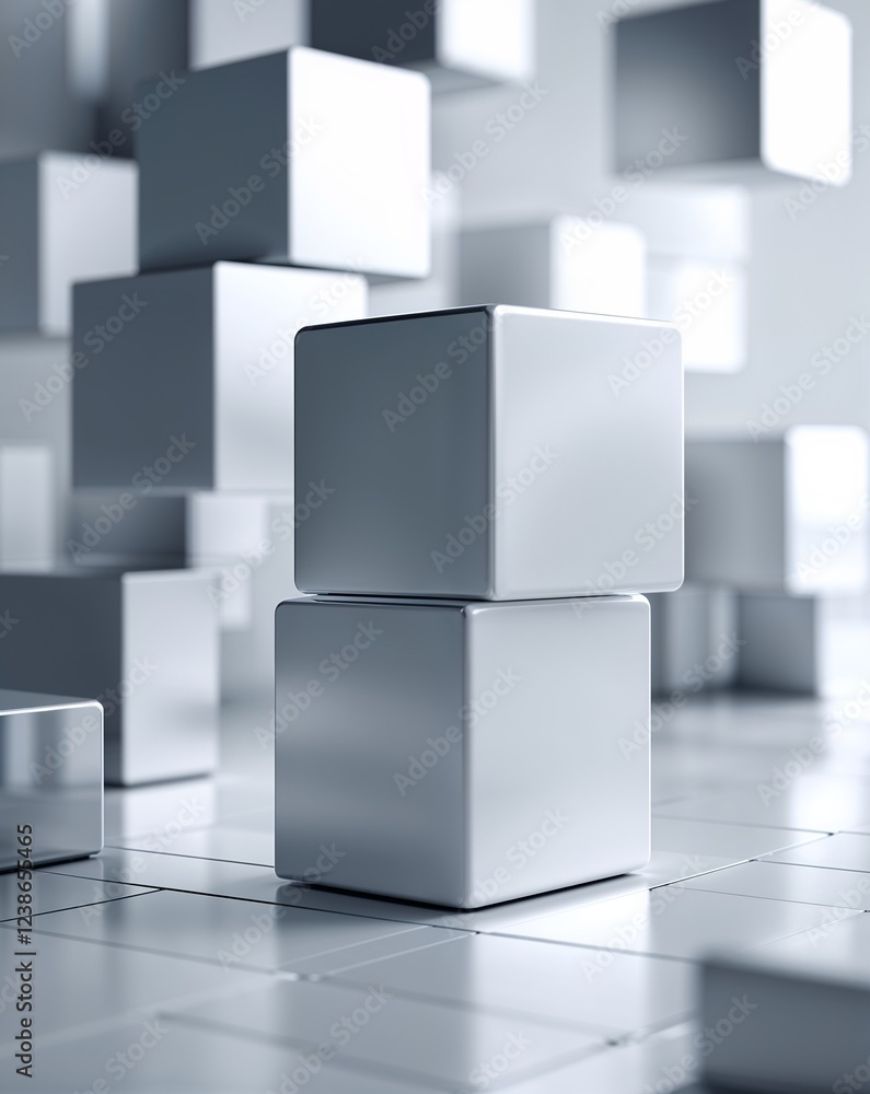 Aufkleber white metallic cubes with soft matte reflections and a clean futuristic look abstract background
