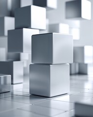 Obraz premium White metallic cubes with soft matte reflections and a clean futuristic look abstract background